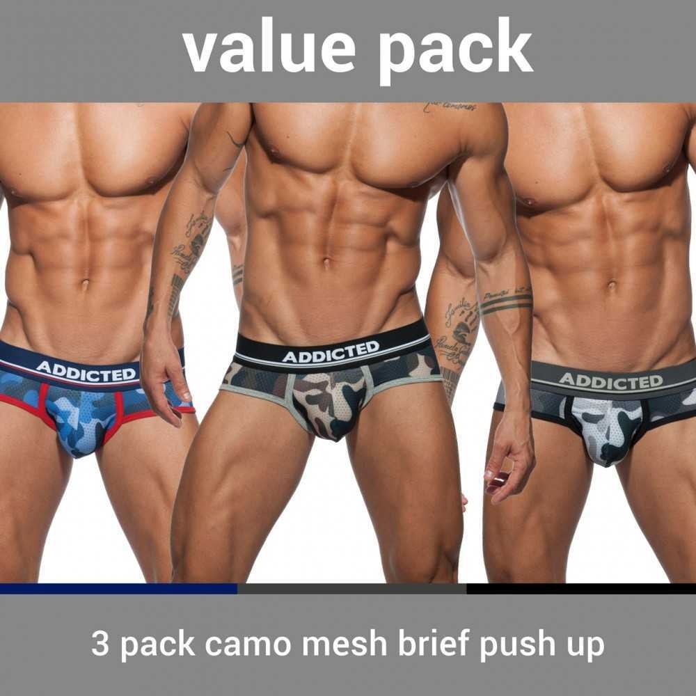 AD697P 3 PACK CAMO MESH BRIEF PUSH UP