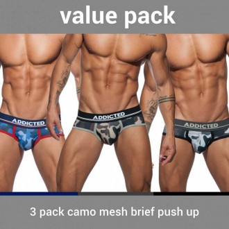 AD697P 3 PACK CAMO MESH BRIEF PUSH UP