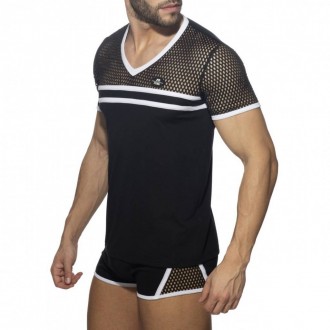 ADF166 MESH-STRIPED T-SHIRT