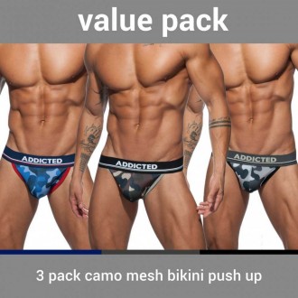 AD699P 3 PACK CAMO MESH BIKINI PUSH UP